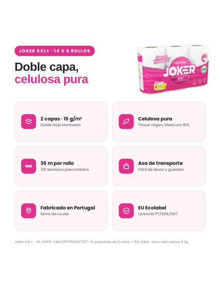 PAPEL WC DOMÉSTICO JOKER 40 2 CAPAS CELULOSA GOFRAFA 84 ROLLOS