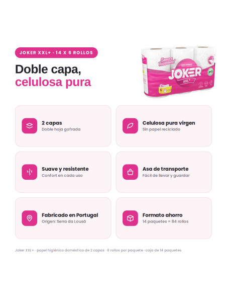 PAPEL WC DOMÉSTICO JOKER 40 2 CAPAS CELULOSA GOFRAFA 84 ROLLOS