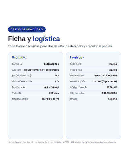 LAVAVAJILLAS AUTOMÁTICO SUMA SPECIAL PUR-ECO L4 20L