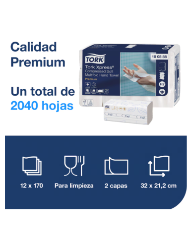 TOALLA ENTREDOBLADA H2 TORK COMPACTA...