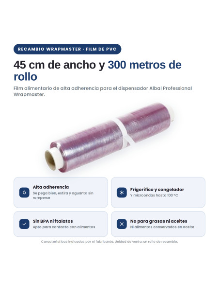 FILM ALBAL ROLLO PROFESIONAL WRAPMASTER 45X300M
