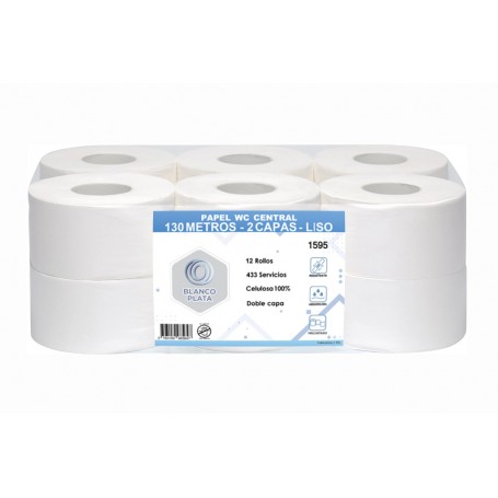 PAPEL WC CENTRAL 130M 2C PASTA PURA BLANCOPLATA 12 UNIDADES