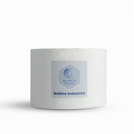 BOBINA INDUSTRIAL 450M 2 CAPAS GOFRADA PASTA PURA BLANCOPLATA 2 UNIDADES