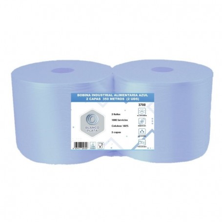 BOBINA INDUSTRIAL ALIMENTARIA LAMINADA AZUL BLANCOPLATA 2C 350M 2 UNIDADES