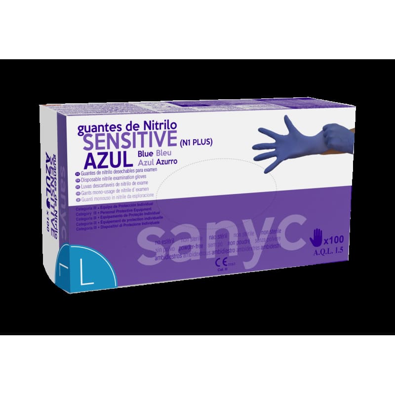 GUANTE NITRILO AZUL SIN POLVO SANYC...