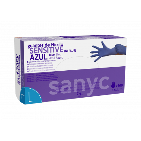 GUANTE NITRILO AZUL SIN POLVO SANYC SENSITIVE SIN POLVO TALLA EXTRA PEQUEÑA 100 UNIDADES