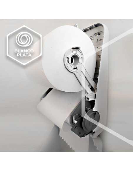 DISPENSADOR BOBINA AUTOCORTE CAUTIVO BLANCOPLATA