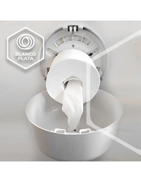 DISPENSADOR PAPEL WC EXTRACCIÓN CENTRAL BLANCOPLATA
