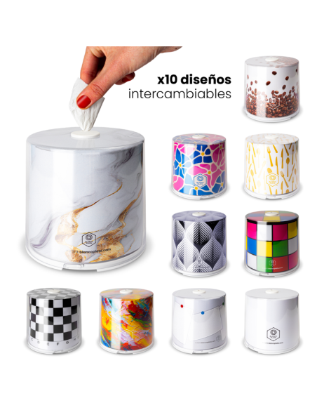 Caja para pañuelos y servilletas Blancoplata Softnap 10 diseños intercambiables incluye recambio con 460 servilletas blancas