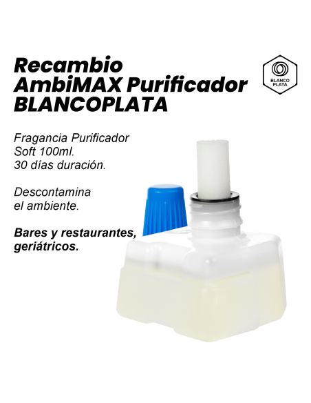 RECAMBIO AMBIMAX PURIFICADOR SOFT 100ML 30 DÍAS DURACIÓN. DESCONTAMINA EL AMBIENTE