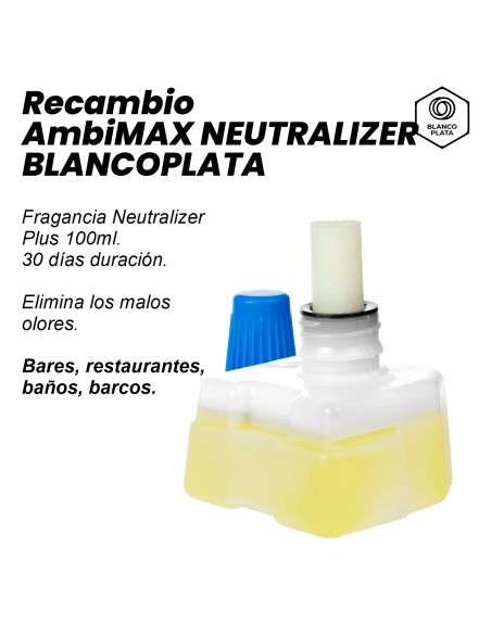 RECAMBIO AMBIMAX FRAGANCIA NEUTRALIZER PLUS 100ML 30 DÍAS DE DURACIÓN. ELIMINA LOS MALOS OLORES.