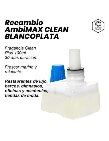 RECAMBIO AMBIMAX FRAGANCIA CLEAN PLUS 100ML 30 DÍAS DE DURACIÓN. FRESCOR MARINO Y RELAJANTE