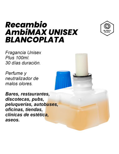 RECAMBIO AMBIMAX FRAGANCIA UNISEX PLUS 100ML 30 DÍAS DE DURACIÓN. PERFUMA Y NEUTRALIZA MALOS OLORES