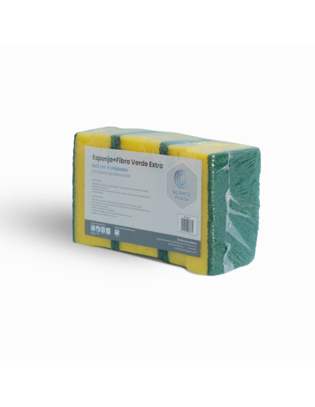 ESPONJA+FIBRA VERDE EXTRA BLANCOPLATA 8X12CM 6 UNIDADES
