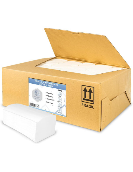 TOALLA V INTERFOLIADA 2 CAPAS PASTA PURA BLANCOPLATA 3000 UNIDADES