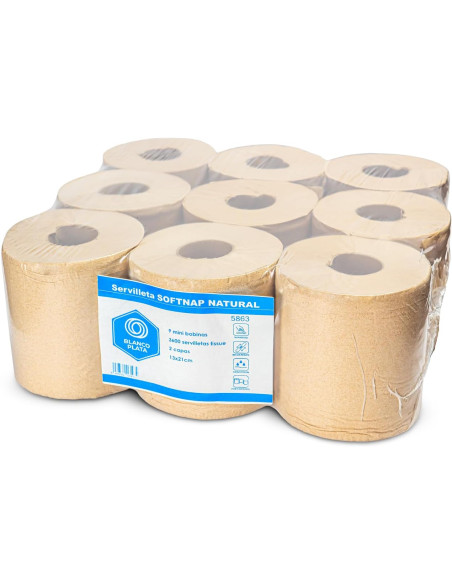 RECAMBIO SERVILLETAS SOFTNAP NATURAL BLANCOPLATA 9 ROLLOS