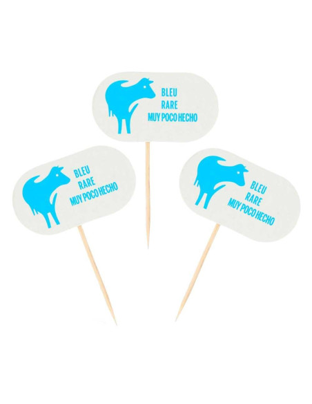 MARCADOR PARA CARNE MUY POCO HECHO 8CM 100 UNIDADES