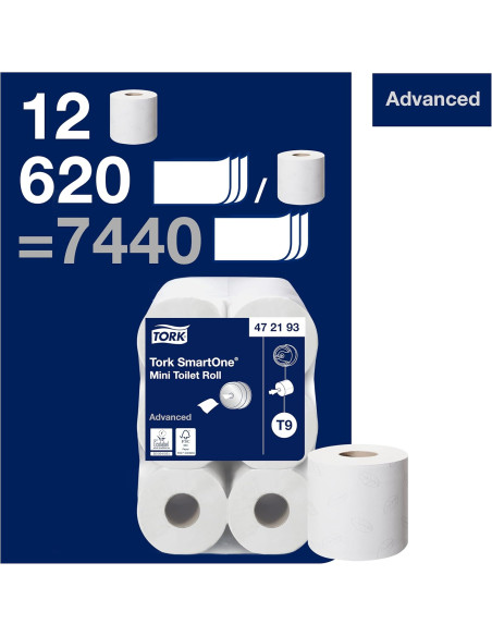 PAPEL WC 2 CAPAS TORK SMART-ONE MINI T9 BLANCO 12 UNIDADES