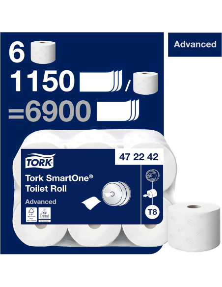 PAPEL WC TORK SMARTONE T8 DOS CAPAS BLANCO 6 UNIDADES