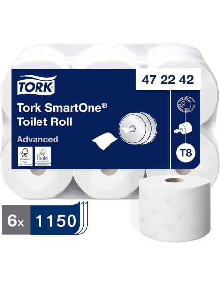 PAPEL WC TORK SMARTONE T8 DOS CAPAS BLANCO 6 UNIDADES