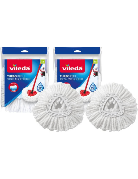 Vileda 160504 EasyWring and Clean Turbo Classic, Cabezal de Recambio de fregona de Microfibra, Blanco, 2 Unidades
