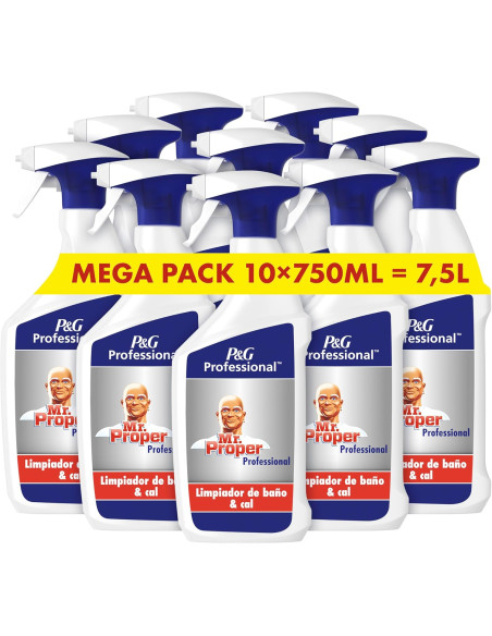 Mr Proper Professional, Limpiador de Baño y Cal, 7.5 L (10 X 750 ML), Potente eliminación de los restos de cal y jabón