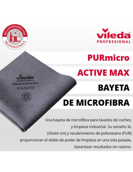 Vileda Professional Bayeta XL PURmicro Active MAX Gris 5 Unidades para Lavado de carros