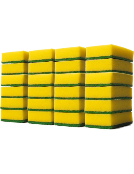 Estropajo de Cocina Multiuso, Esponja Amarilla y Fibra Verde, 120 x 80 x 35 mm 24 unidades