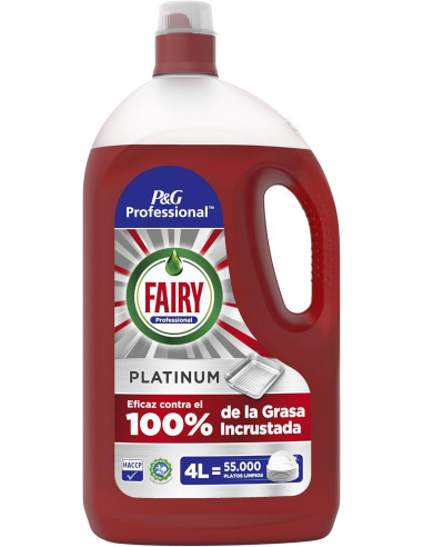 Fairy Professional Platinum Líquido Lavavajillas 4 l, Limpia Hasta 55,000 Platos, Implacable Con El 100% De La Grasa Quemada