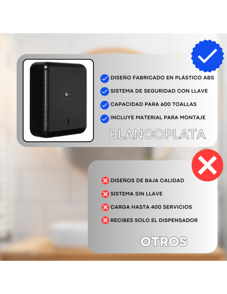 DISPENSADOR DE TOALLAS EN ZIG ZAG  NEGRO BLANCOPLATA