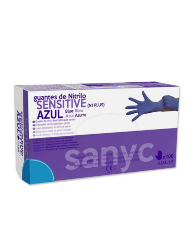 GUANTE NITRILO AZUL SANYC SENSITIVE  100 UNIDADES TALLA GRANDE
