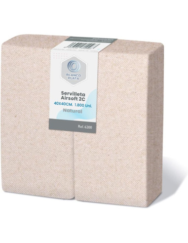 SERVILLETA AIRSOFT 40x40 2C1/8 NATURAL BLANCOPLATA 1800 UNIDADES