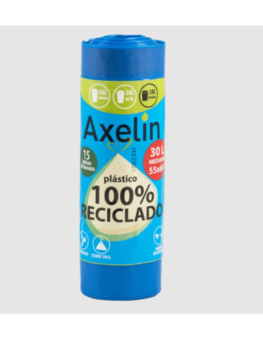 BOLSA BASURA AZUL, 55x60 AXELIN C/FACIL G100 (15u)