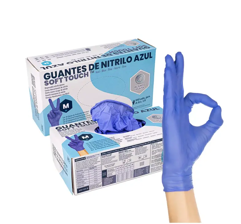 Guantes de nitrilo azul soft touch de BlancoPlata